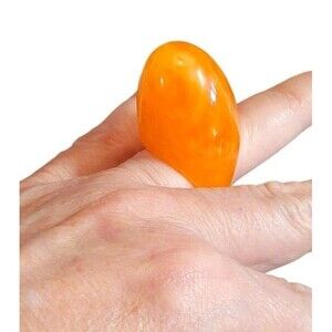 Vintage Huge Chunky Lucite Ring  Orange Bubble Marble 80s Mod Retro Size 7